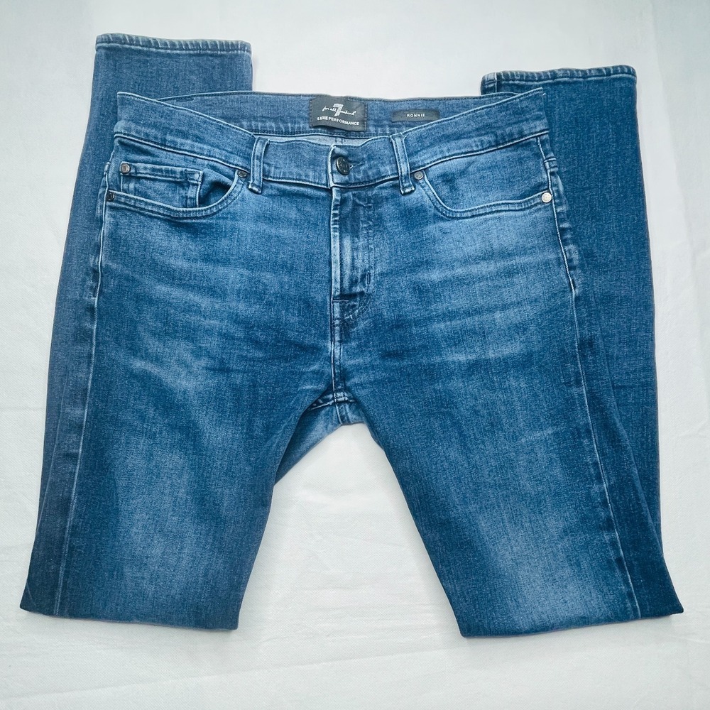 7 For All Mankind Ronnie Mens 32x32 Blue Luxe Performance Slim Jeans Premium